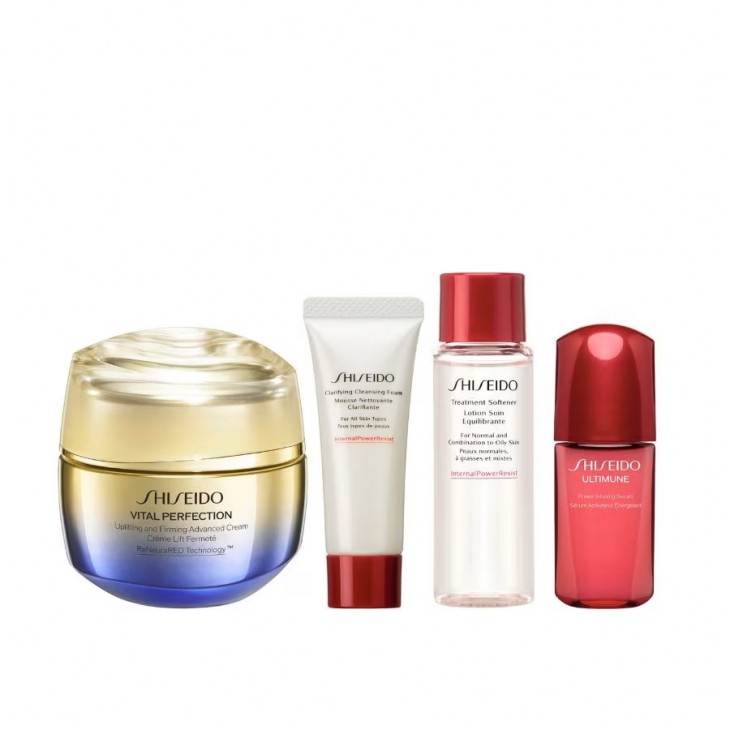 Set Cadou Shiseido Vital Perfection Advanced Value Set Cremă Lifting Pentru Ten Uscat 50 ml + Spuma De Curatat Faciala 15 ml + Loțiune Pentru Față 30 ml + Concentrat Energizant 10 ml