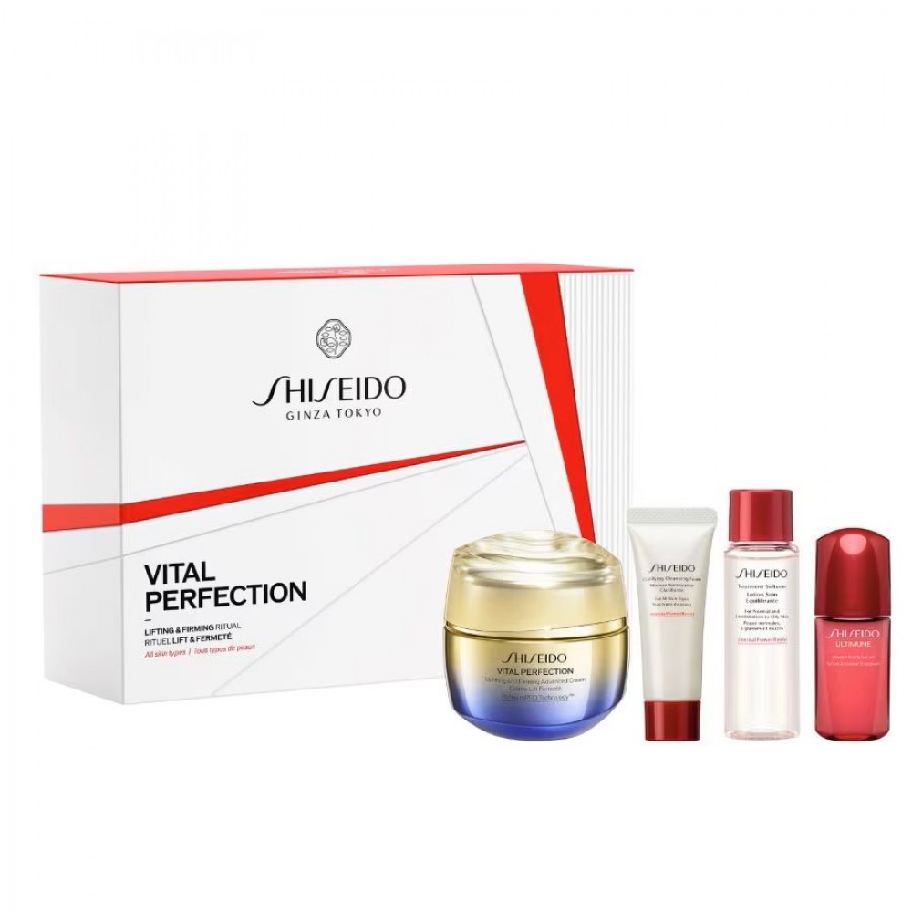Set Cadou Shiseido Vital Perfection Advanced Value Set Cremă Lifting Pentru Ten Uscat 50 ml + Spuma De Curatat Faciala 15 ml + Loțiune Pentru Față 30 ml + Concentrat Energizant 10 ml