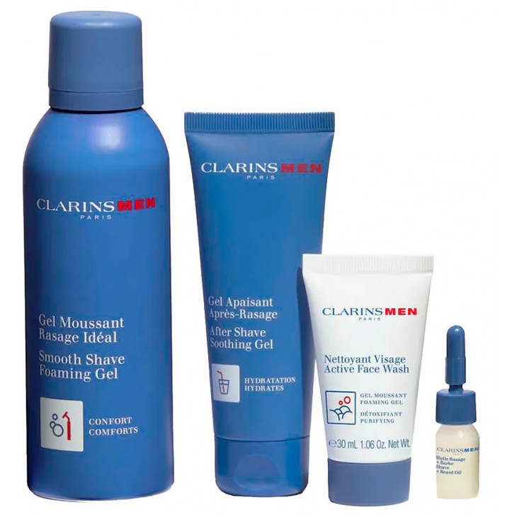 Set Cadou Clarins Essential Rasage Shaving Essential Gel Spumă De Bărbierit 150 ml + After Shave Gel 75 ml + Gel De Curăţare 30 ml + Ulei Pentru Bărbierit + 3 ml