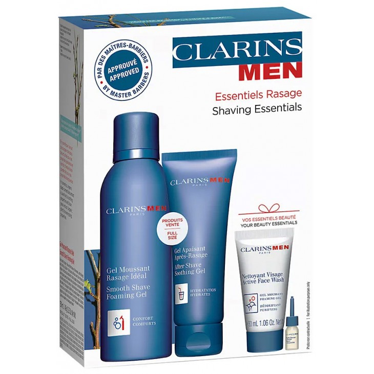 Set Cadou Clarins Essential Rasage Shaving Essential Gel Spumă De Bărbierit 150 ml + After Shave Gel 75 ml + Gel De Curăţare 30 ml + Ulei Pentru Bărbierit + 3 ml