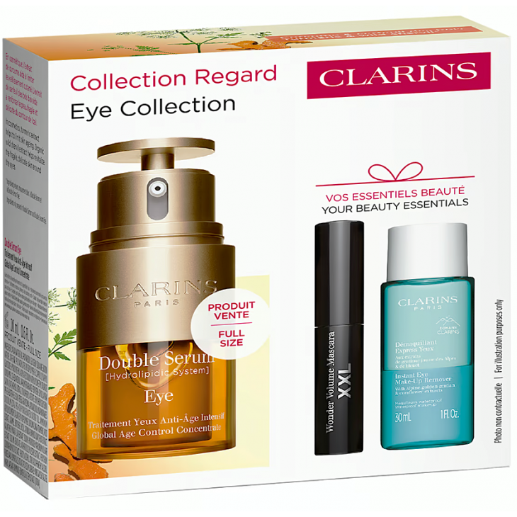 Set Cadou Clarins Double Serum Eye Collection Ser Dublu Pentru Ochi 20 ml + Demachiant Pentru Ochi 30 ml + Rimel Wonder Volume XXL 3 ml