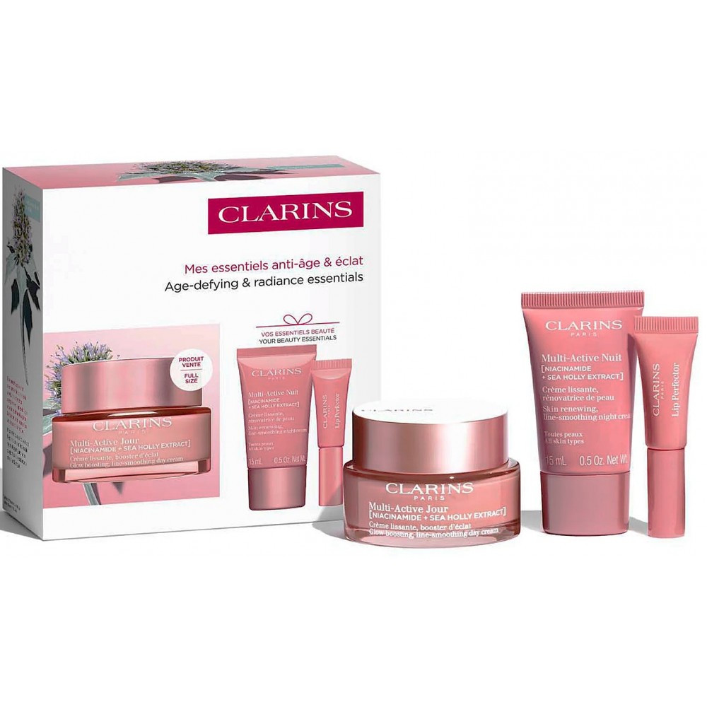 Set Cadou Clarins Multi-Active Cremă De Zi Multi-Activă 50 ml + Cremă De Noapte Multi-Activă 15 ml + Perfectiator De Buze Natural #01 ROSE SHIMMER 5 ml
