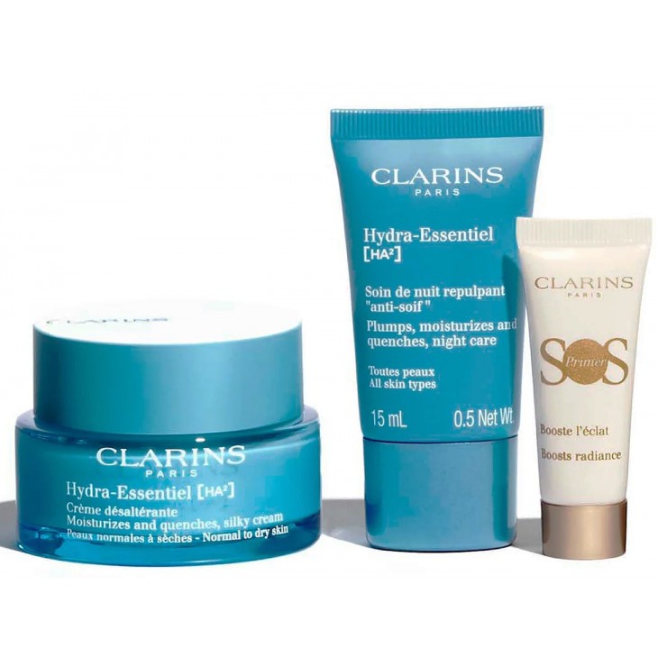 Set Cadou Clarins Hydra-Essentiel Cremă Hydra-Esentiel 50 ml + Cremă De Noape Hydra-Esentiel 50 ml + Grund Alb SOS 10 ml