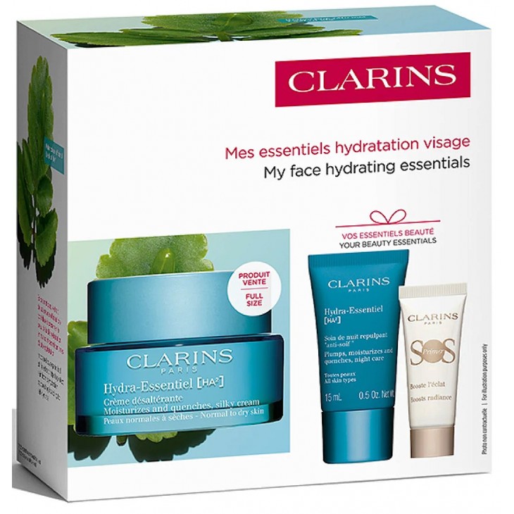 Set Cadou Clarins Hydra-Essentiel Cremă Hydra-Esentiel 50 ml + Cremă De Noape Hydra-Esentiel 50 ml + Grund Alb SOS 10 ml