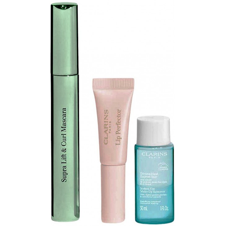 Set Cadou Supra Lift & Curl Value Pack 2025 Rimelul Clarins Supra Lift & Curl #01 Negru 8 ml + Perfecționer Natural Lip Perfector 5 ml + Demachiant Instant Eye 10 ml