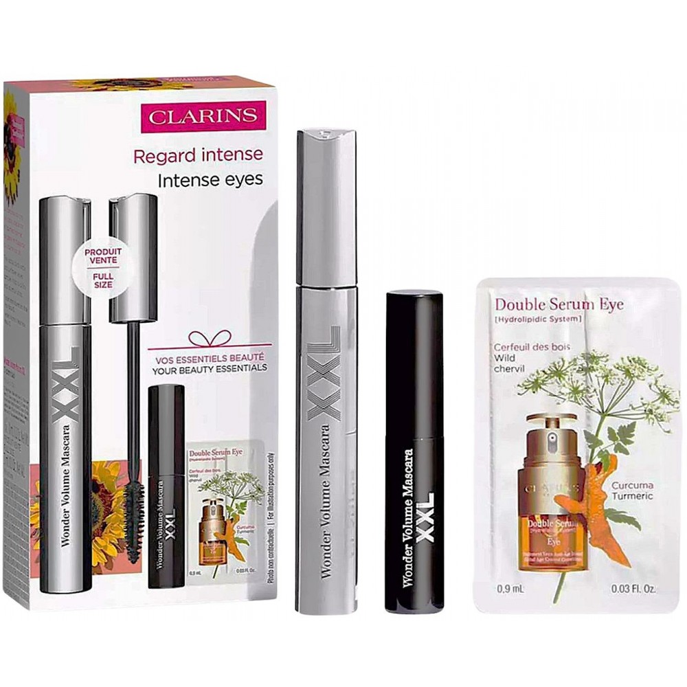 Set Cadou Clarins Wonder Volume XXL Rimel Wonder Volume XXL 8 ml + Rimel Wonder Volume XXL Mini 3 ml + Ser Dublu Pentru Ochi Mostră 0.9 ml