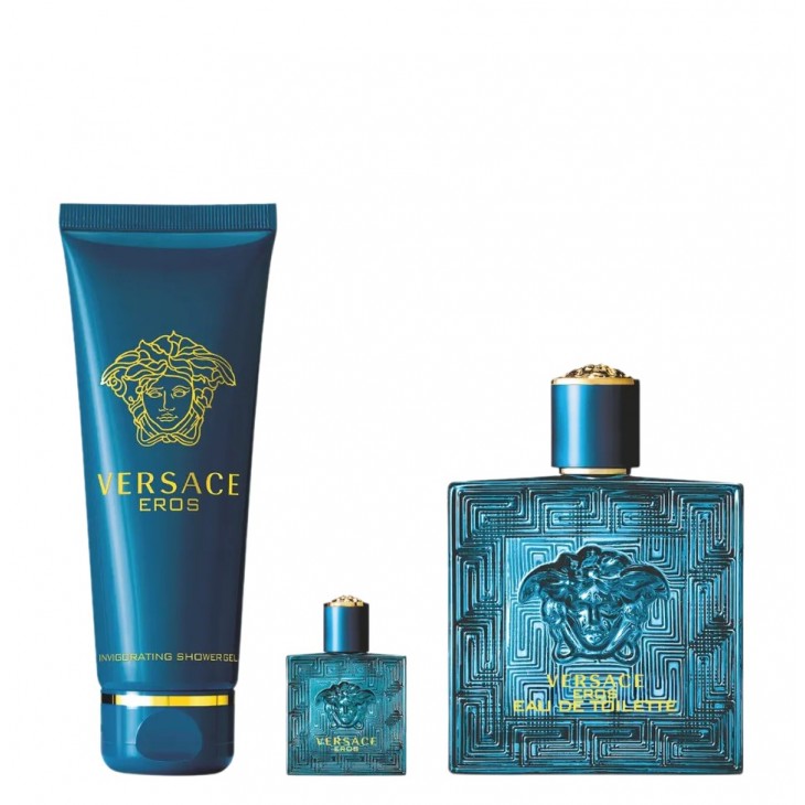 Set Cadou Versace Eros Pour Homme EDT 100 ml + Spray de Calatorie EDT 5 ml + Gel De Duș 150 ml