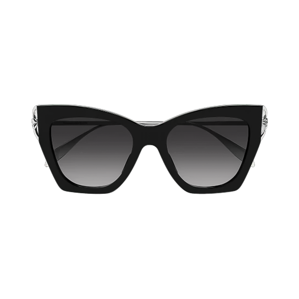 Alexander McQueen AM0375S-001 – Ochelari de soare Femei, Negru/Argintiu/Gri, Butterfly
