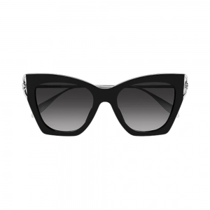 Alexander McQueen AM0375S-001 – Ochelari de soare Femei, Negru/Argintiu/Gri, Butterfly