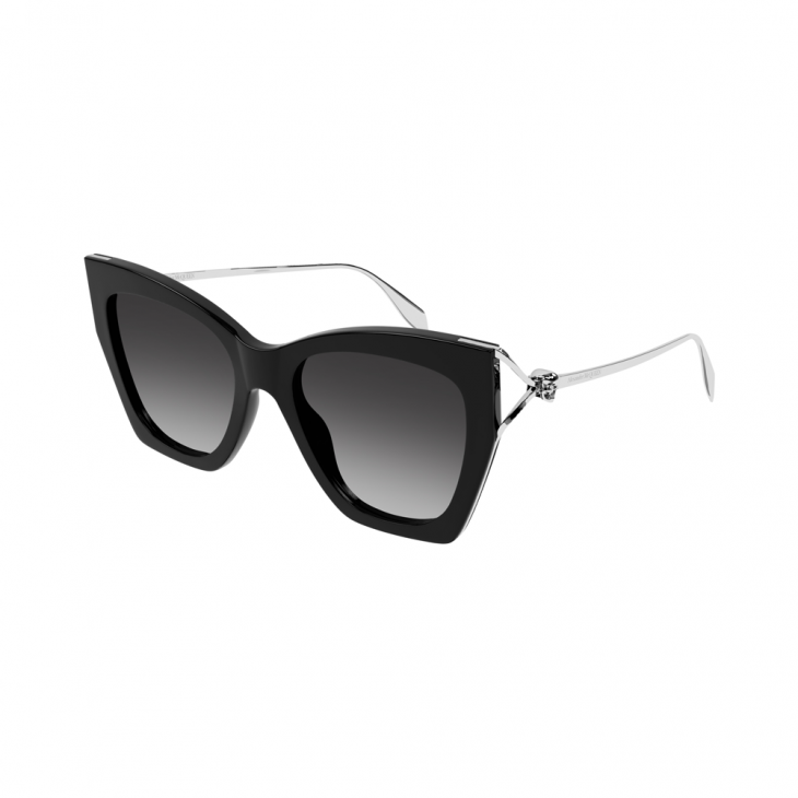 Alexander McQueen AM0375S-001 – Ochelari de soare Femei, Negru/Argintiu/Gri, Butterfly
