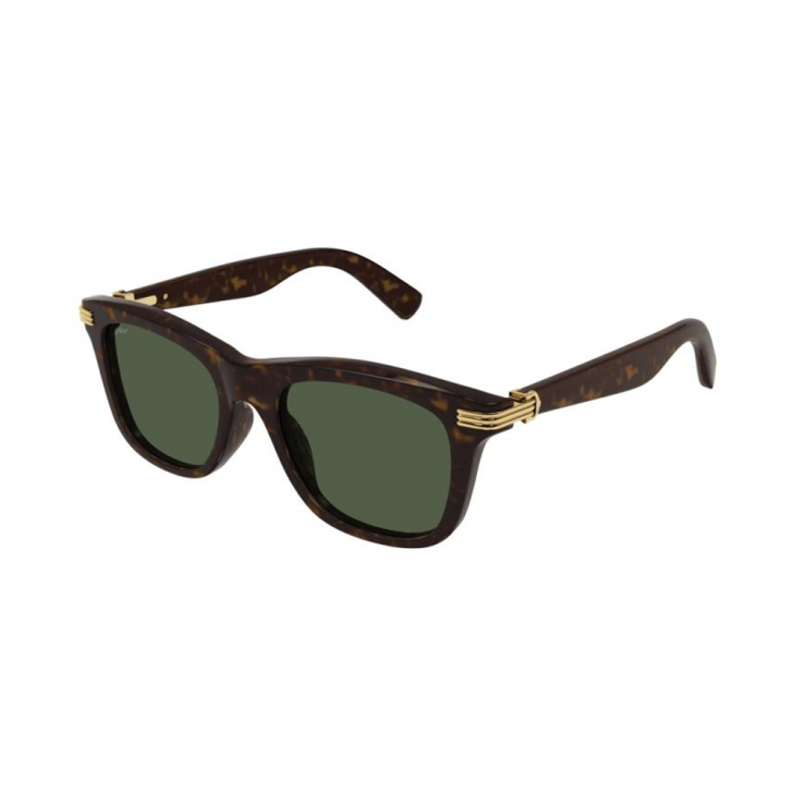 Cartier CT0396S-002 – Ochelari de soare Bărbați, Havana, Rectangulari, Lentile Verzi