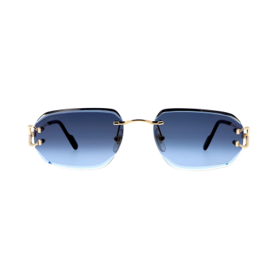 Cartier CT0468S-002 – Ochelari de soare Bărbați, Metal Aurii, Dreptunghiulari, Lentile Albastre
