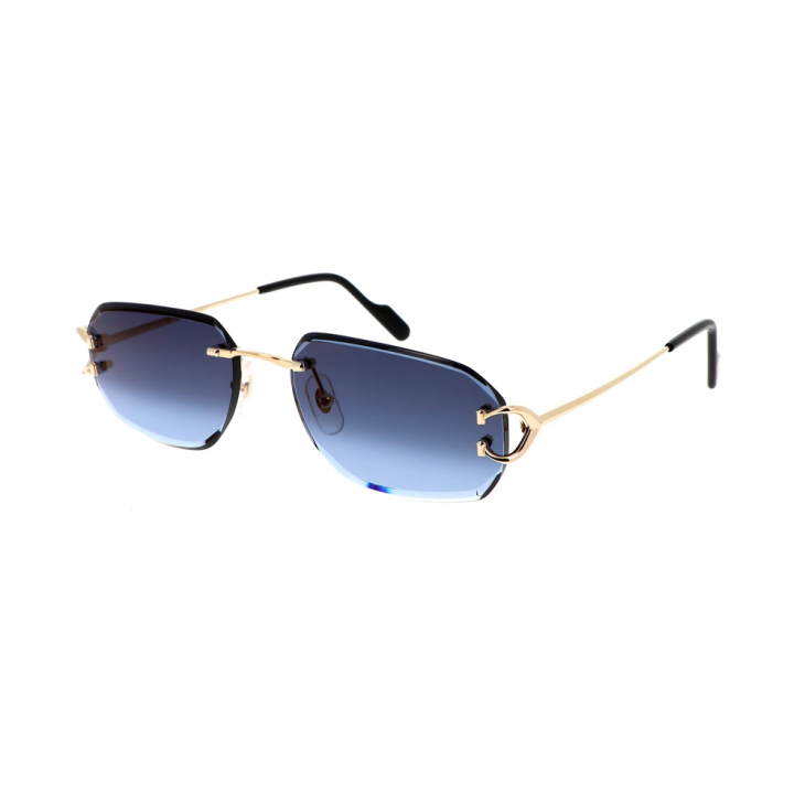 Cartier CT0468S-002 – Ochelari de soare Bărbați, Metal Aurii, Dreptunghiulari, Lentile Albastre