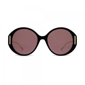 Gucci GG1202S-001 – Ochelari de soare Femei, Negru-Auriu, Rotunzi, 57 mm