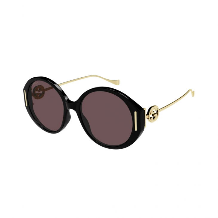 Gucci GG1202S-001 – Ochelari de soare Femei, Negru-Auriu, Rotunzi, 57 mm