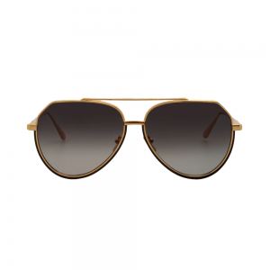 Linda Farrow LFL1472C1SUN – Ochelari de soare Unisex, Auriu & Negru, Aviator, 61-14-145