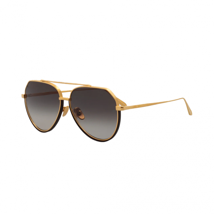 Linda Farrow LFL1472C1SUN – Ochelari de soare Unisex, Auriu & Negru, Aviator, 61-14-145