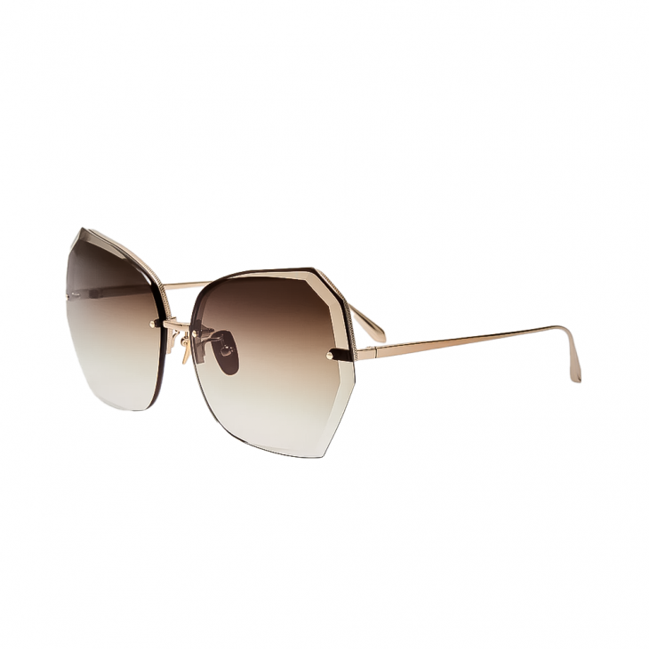 Linda Farrow Lila LFL1546C1SUN – Ochelari de soare Femei, Auriu/Mocha, Oversized, 69-15-140