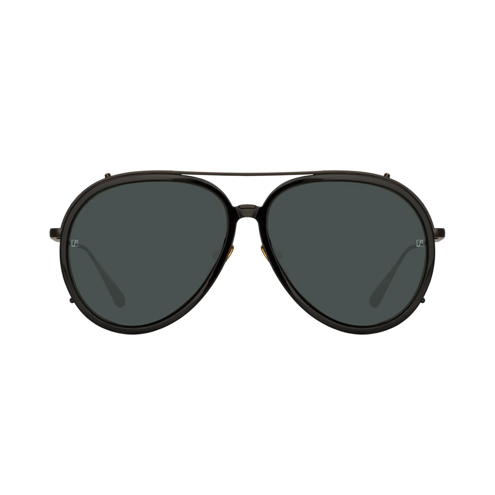 Linda Farrow MAVERICK – Ochelari de soare Unisex, Negru & Auriu, Aviator, Acetat & Titan