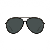 Linda Farrow MAVERICK – Ochelari de soare Unisex, Negru & Auriu, Aviator, Acetat & Titan