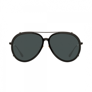 Linda Farrow MAVERICK – Ochelari de soare Unisex, Negru & Auriu, Aviator, Acetat & Titan