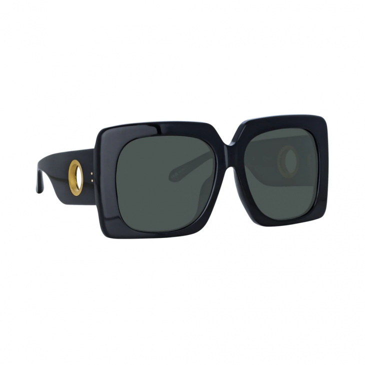 Linda Farrow SIERRA – Ochelari de soare Femei, Negru & Auriu, Oversized, Acetat