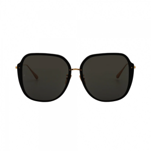 Linda Farrow Sofia – Ochelari de soare Femei, Negru/Auriu, Oversize, Titanium/Acetat