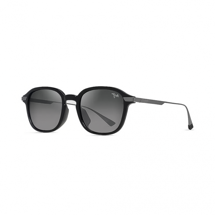 Maui Jim Kaouo AF – Ochelari de soare Bărbați, Negru Lucios cu Gunmetal, Rectangulari, Polarizați