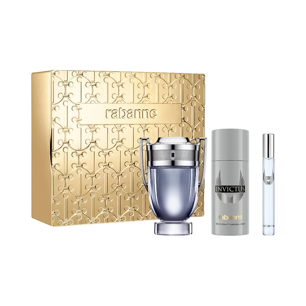 Paco Rabanne Invictus Apă de Toaletă Bărbați 100ml + Deodorant Spray 150ml + Travel Spray 10ml Set Cadou Parfum