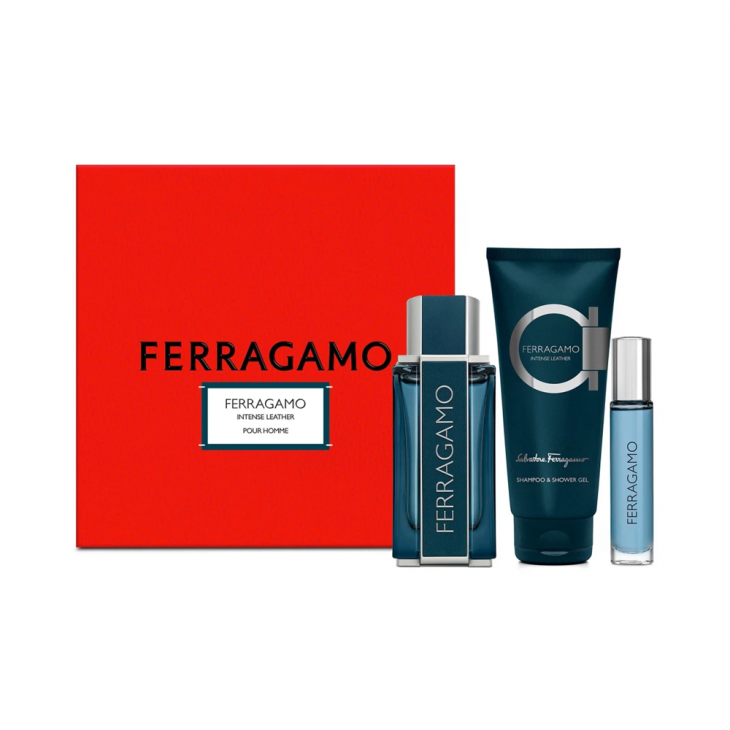 Ferragamo Intense Leather Set Apă de Parfum Bărbați 100ml + Gel Duș + Travel Spray Parfum