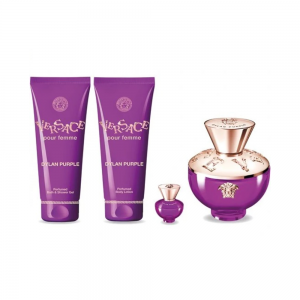 Set Cadou Versace Dylan Purple Pour Femme EDP 100 ml + Miniatură EDP 5 ml + Gel de Duș 100 ml + Loțiune de Corp 100 ml