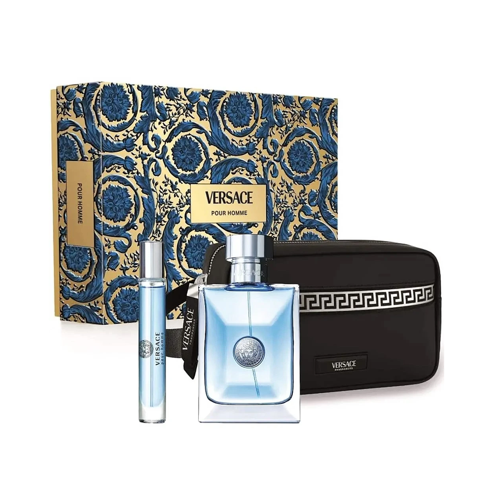 Set Cadou Versace Pour Homme EDT 100 ml + Travel Spray 10 ml + Geantă Cosmetică